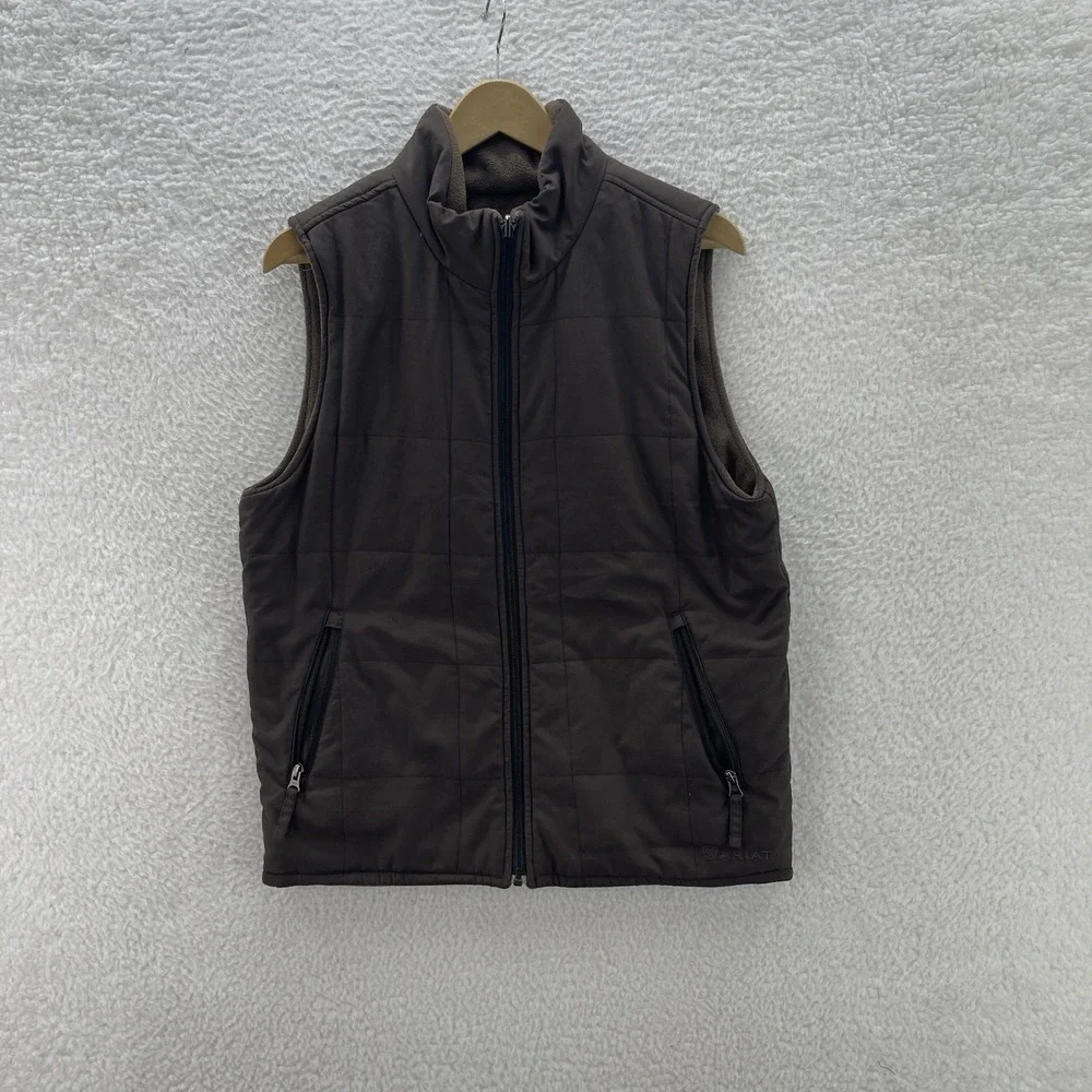 Ariat Vest Mens S Brown Fleece Lined Quilted Full Zip Cowboy Workwear Outdoor